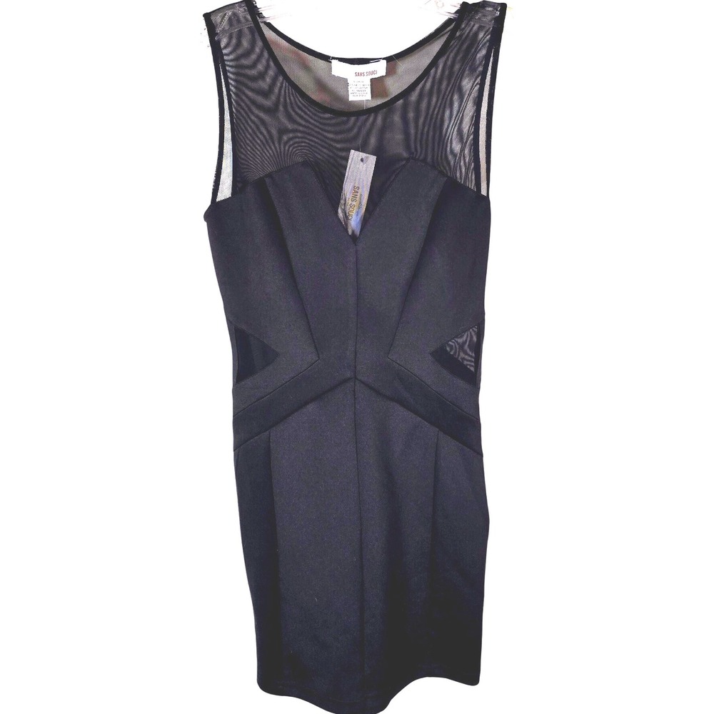 Black Sheer Mesh Cut Out Stretch Bodycon Mini Sleeveless Dress Small‎  NWT